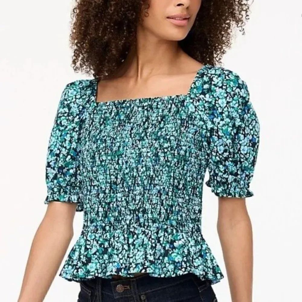 NWT! J. Crew Cotton Poplin Smocked Top Floral, Size 2X